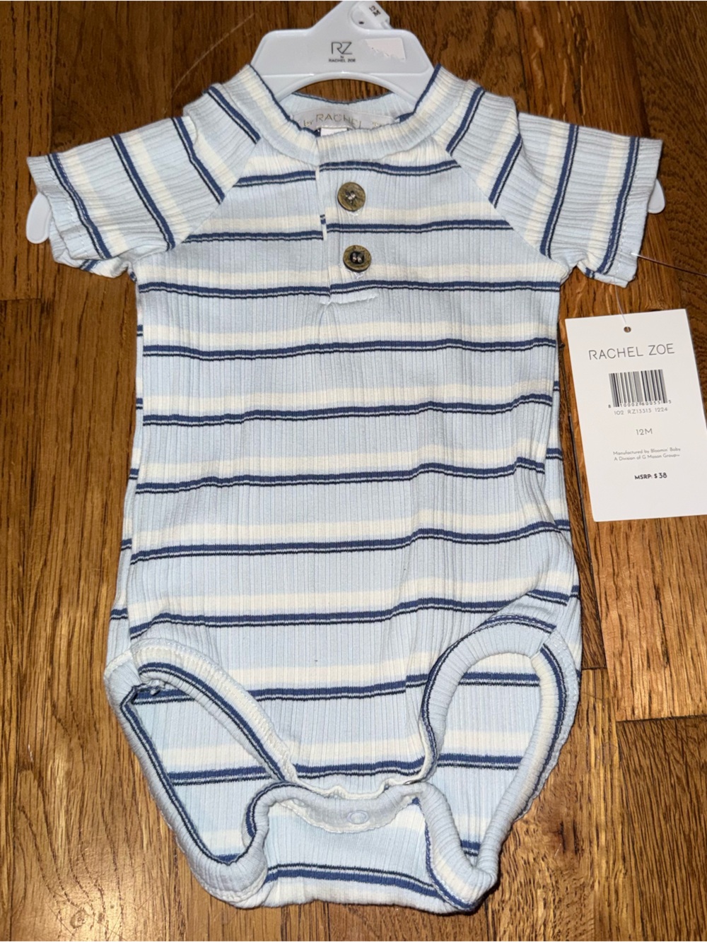 Rachel Zoe Light Blue & Navy Striped Short Sleeve Bodysuit